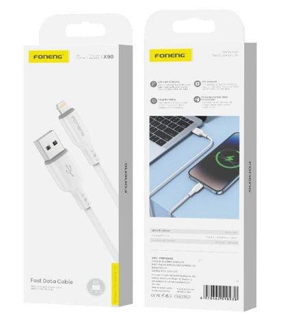 FONENG, X90, 1M Integrated Molded Cable USB-A to Lightning (2.4A) – White